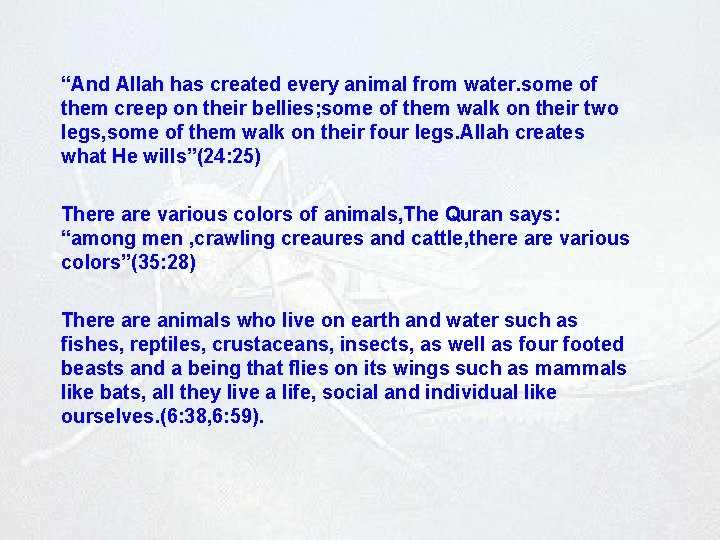 “And Allah has created every animal from water. some of them creep on their