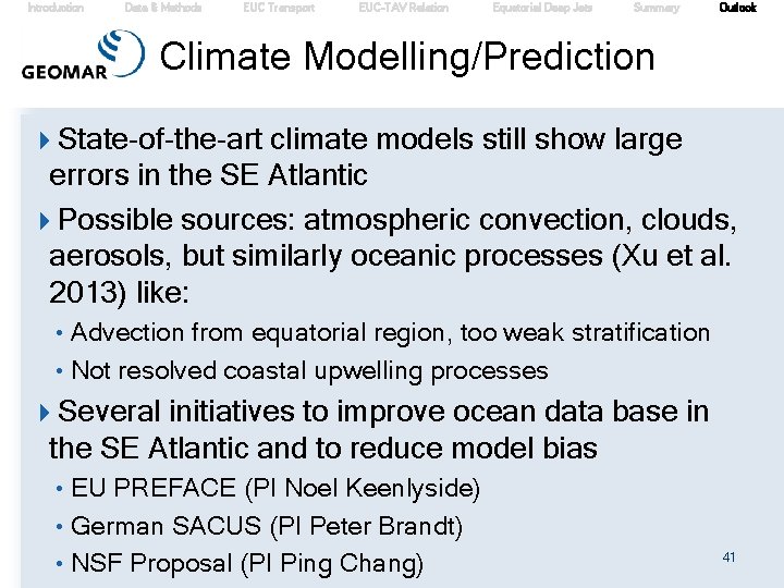 Introduction Data & Methods EUC Transport EUC-TAV Relation Equatorial Deep Jets Summary Outlook Climate