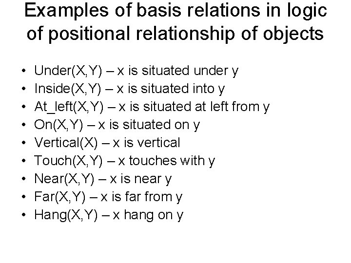 Examples of basis relations in logic of positional relationship of objects • • •