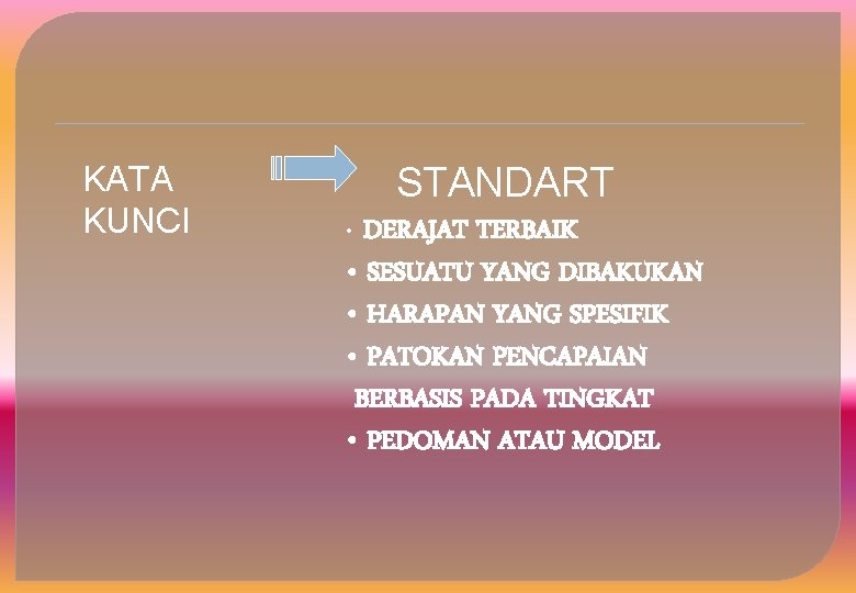 KATA KUNCI STANDART DERAJAT TERBAIK • SESUATU YANG DIBAKUKAN • HARAPAN YANG SPESIFIK •