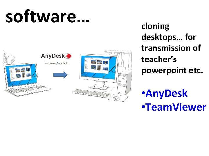 software… cloning desktops… for transmission of teacher’s powerpoint etc. • Any. Desk • Team.