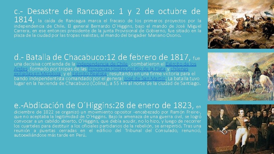 c. - Desastre de Rancagua: 1 y 2 de octubre de 1814, la caída