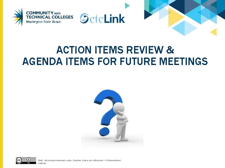 ACTION ITEMS REVIEW & AGENDA ITEMS FOR FUTURE MEETINGS Note: All material licensed under