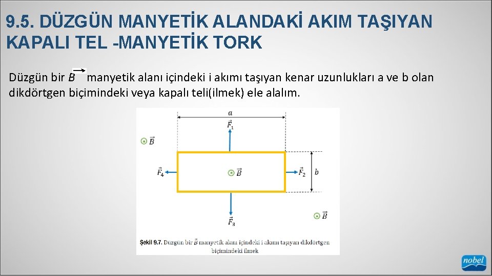 9. 5. DÜZGÜN MANYETİK ALANDAKİ AKIM TAŞIYAN KAPALI TEL -MANYETİK TORK Düzgün bir B