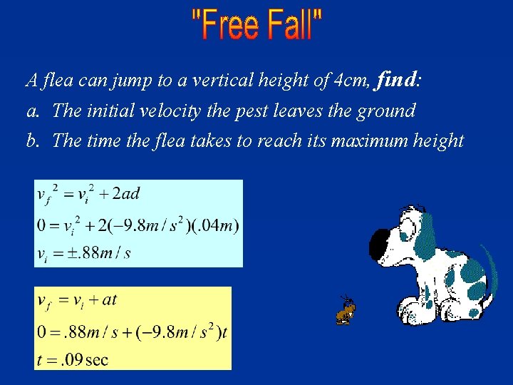 A flea can jump to a vertical height of 4 cm, find: a. The