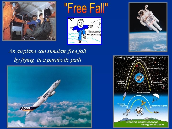An airplane can simulate free fall by flying in a parabolic path 