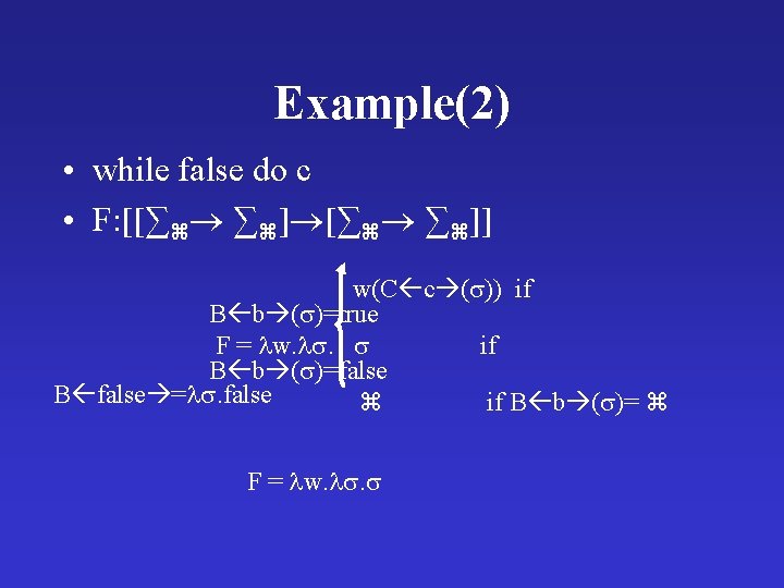 Example(2) • while false do c • F: [[∑ ∑ ]] w(C c (