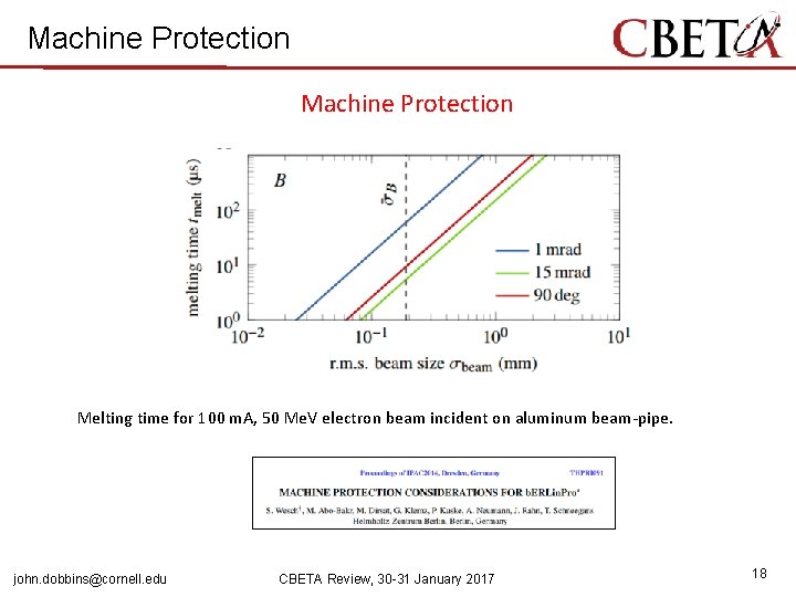 Machine Protection Melting time for 100 m. A, 50 Me. V electron beam incident