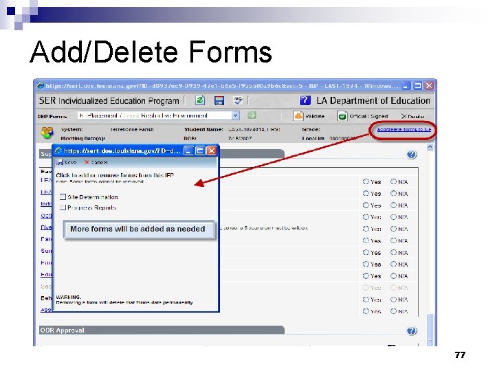 Add/Delete Forms 77 Add/Delete Forms 77