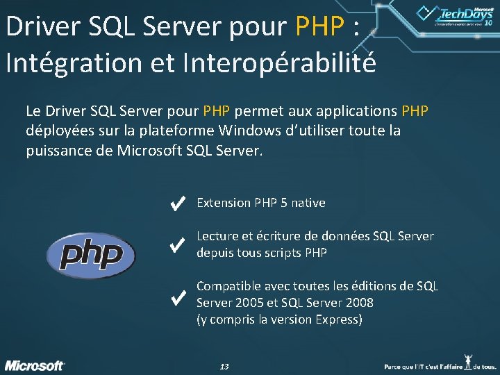 Driver SQL Server pour PHP : Intégration et Interopérabilité Le Driver SQL Server pour