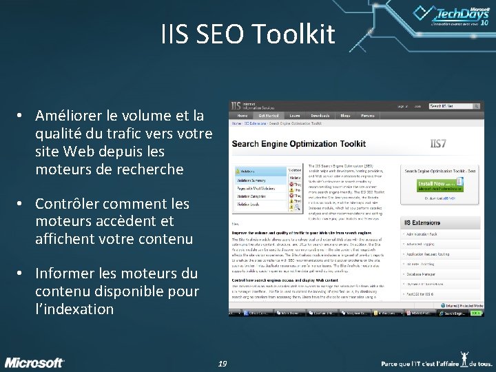 IIS SEO Toolkit • Améliorer le volume et la qualité du trafic vers votre