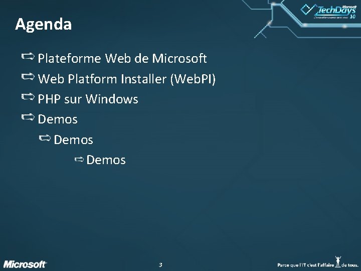 Agenda Plateforme Web de Microsoft Web Platform Installer (Web. PI) PHP sur Windows Demos