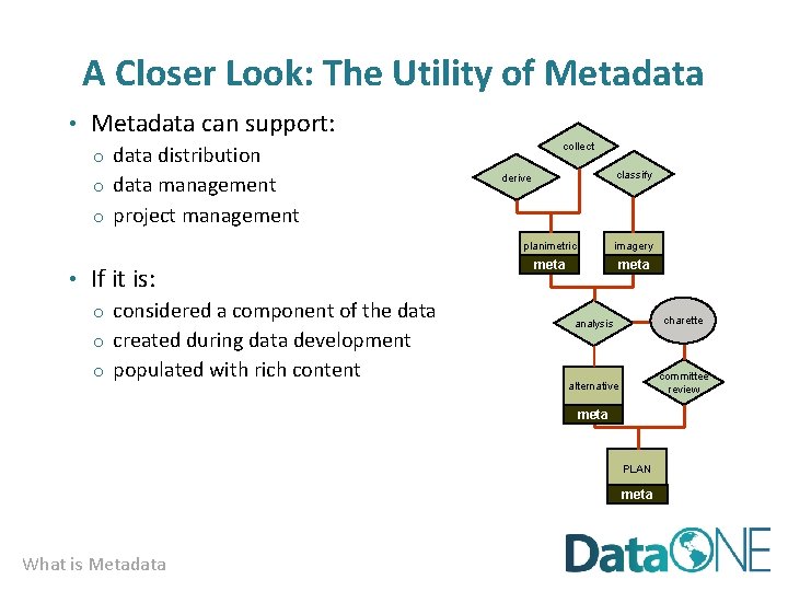 A Closer Look: The Utility of Metadata • Metadata can support: o data distribution