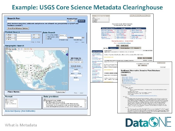 Example: USGS Core Science Metadata Clearinghouse What is Metadata 