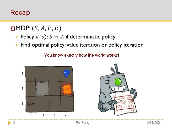 Recap � You know exactly how the world works! 2 Fei Fang 6/18/2021 