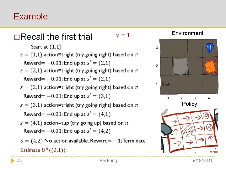Example �Recall Environment the first trial Policy 42 Fei Fang 6/18/2021 