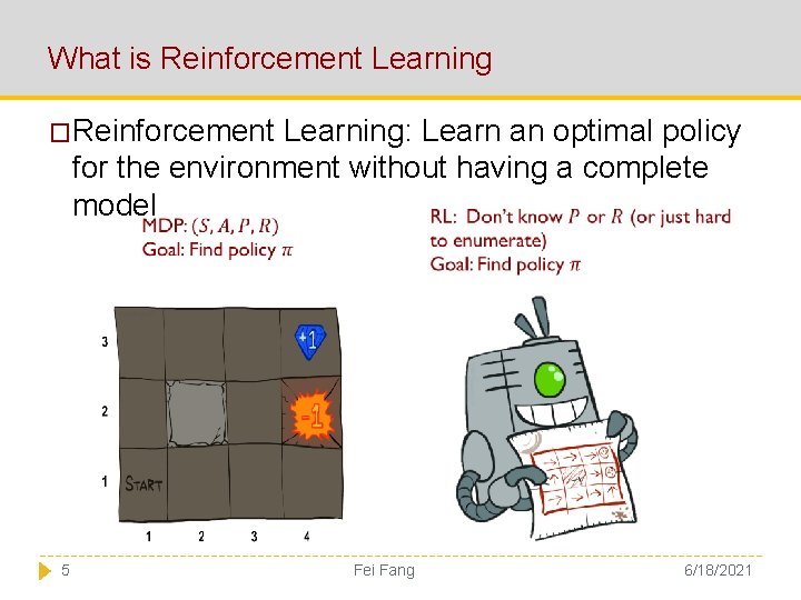 What is Reinforcement Learning �Reinforcement Learning: Learn an optimal policy for the environment without
