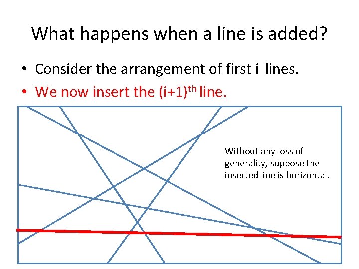 What happens when a line is added? • Consider the arrangement of first i