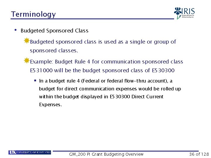 Terminology • Budgeted Sponsored Class Budgeted sponsored class is used as a single or