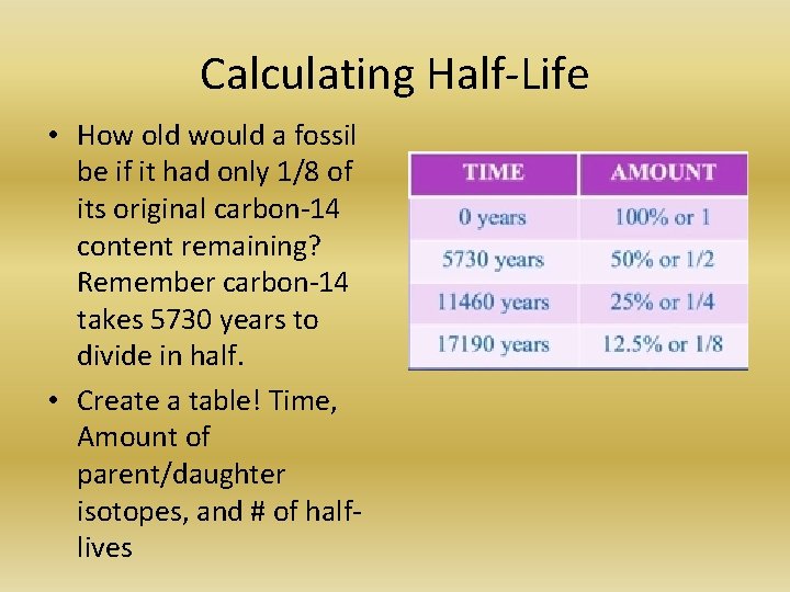 Calculating Half-Life • How old would a fossil be if it had only 1/8