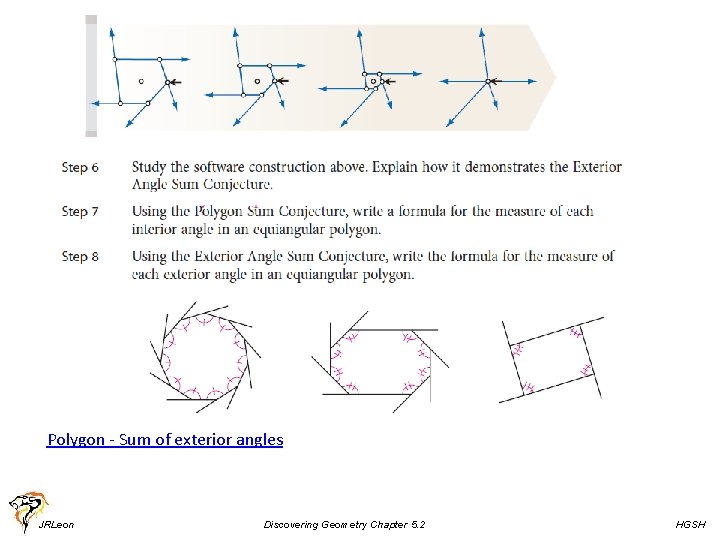 Polygon - Sum of exterior angles JRLeon Discovering Geometry Chapter 5. 2 HGSH 