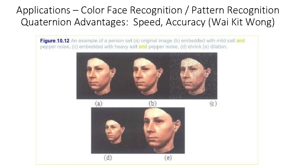 Applications – Color Face Recognition / Pattern Recognition Quaternion Advantages: Speed, Accuracy (Wai Kit