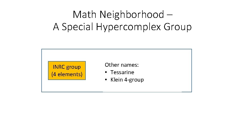 Math Neighborhood – A Special Hypercomplex Group INRC group (4 elements) Other names: •