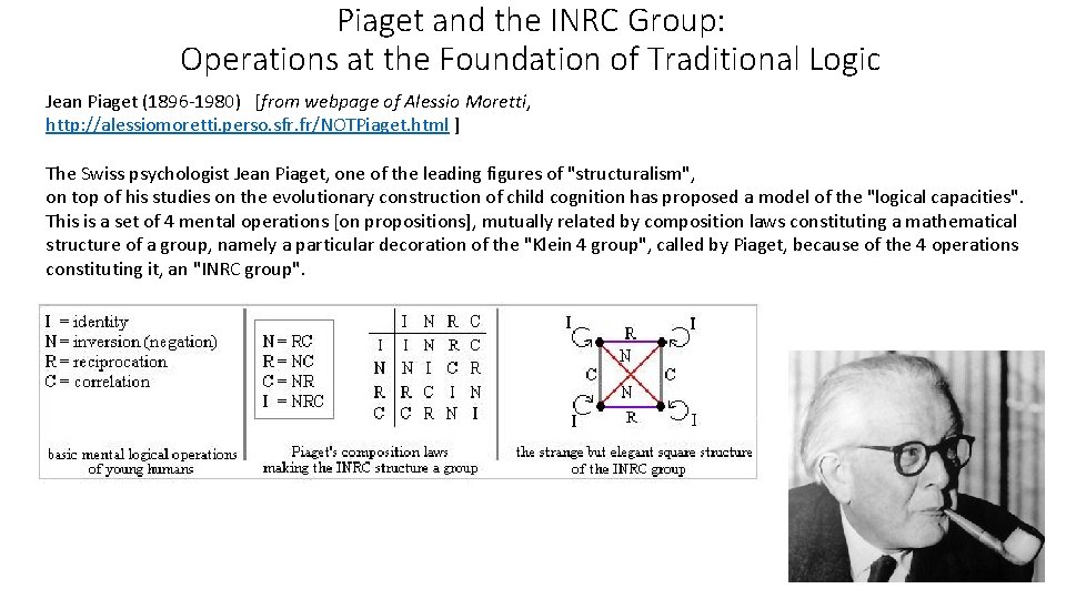 Piaget and the INRC Group: Operations at the Foundation of Traditional Logic Jean Piaget