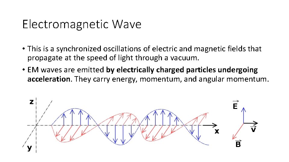 Electromagnetic Wave • This is a synchronized oscillations of electric and magnetic fields that