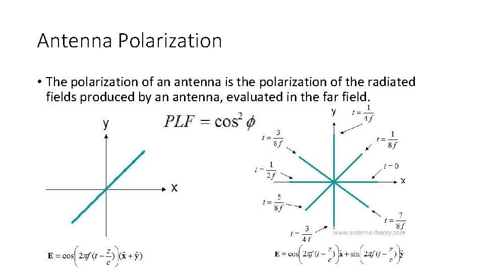 Antenna Polarization • The polarization of an antenna is the polarization of the radiated