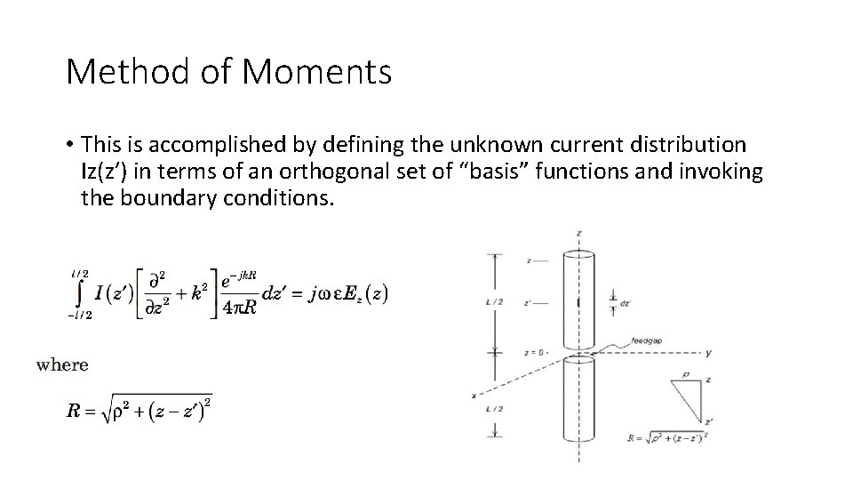 Method of Moments • This is accomplished by defining the unknown current distribution Iz(z′)