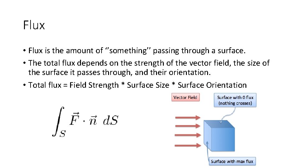 Flux • Flux is the amount of ‘’something’’ passing through a surface. • The