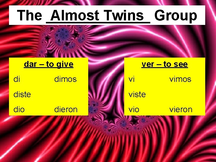 The _______ Almost Twins Group dar – to give di dimos diste dio ver