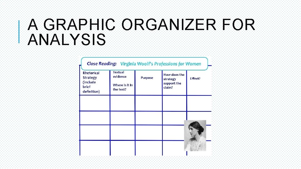 A GRAPHIC ORGANIZER FOR ANALYSIS A GRAPHIC ORGANIZER FOR ANALYSIS