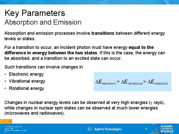 Key Parameters Absorption and Emission Absorption and emission processes involve transitions between different energy