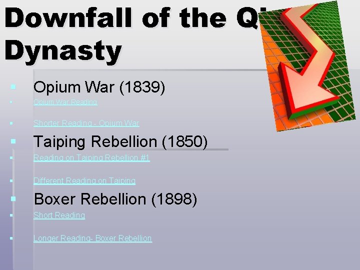 Downfall of the Qing Dynasty § Opium War (1839) § Opium War Reading §