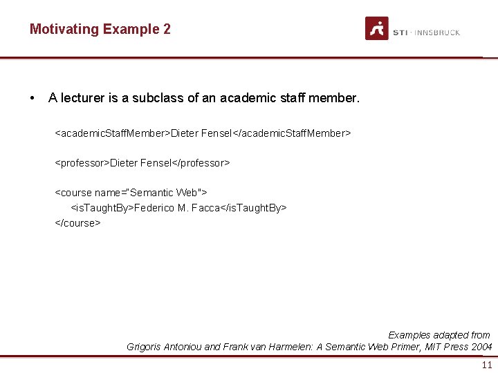 Motivating Example 2 • A lecturer is a subclass of an academic staff member.