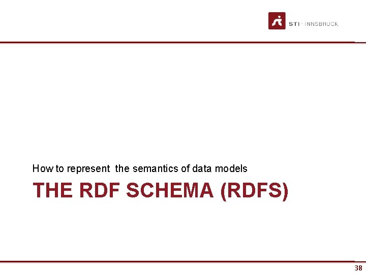 How to represent the semantics of data models THE RDF SCHEMA (RDFS) 38 