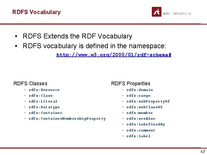 RDFS Vocabulary • RDFS Extends the RDF Vocabulary • RDFS vocabulary is defined in