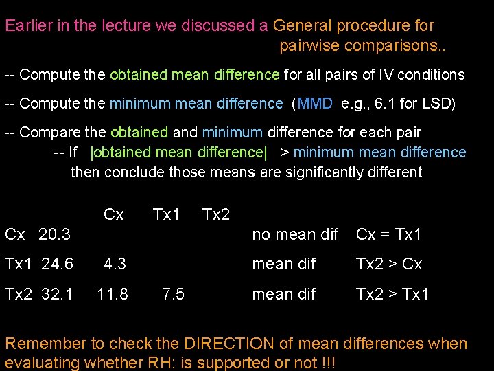 Earlier in the lecture we discussed a General procedure for pairwise comparisons. . --