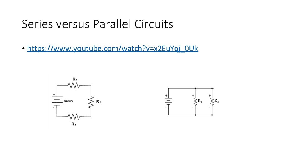 Series versus Parallel Circuits • https: //www. youtube. com/watch? v=x 2 Eu. Yqj_0 Uk