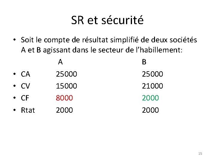 SR et sécurité • Soit le compte de résultat simplifié de deux sociétés A