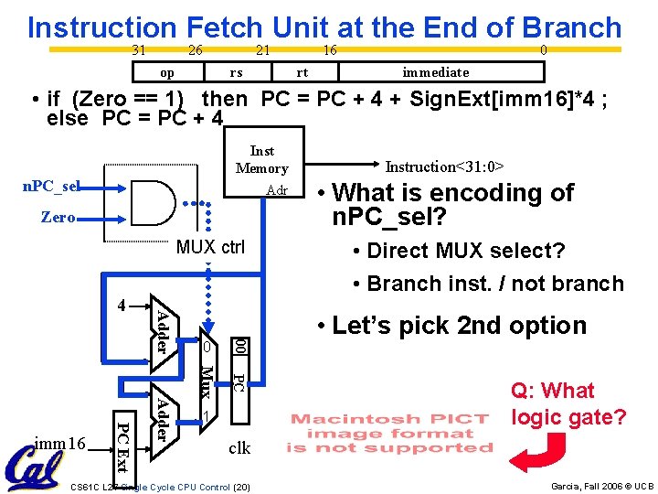 Instruction Fetch Unit at the End of Branch 31 26 op 21 rs 16