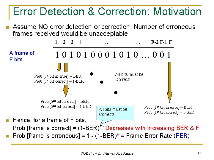 Error Detection & Correction: Motivation n Assume NO error detection or correction: Number of