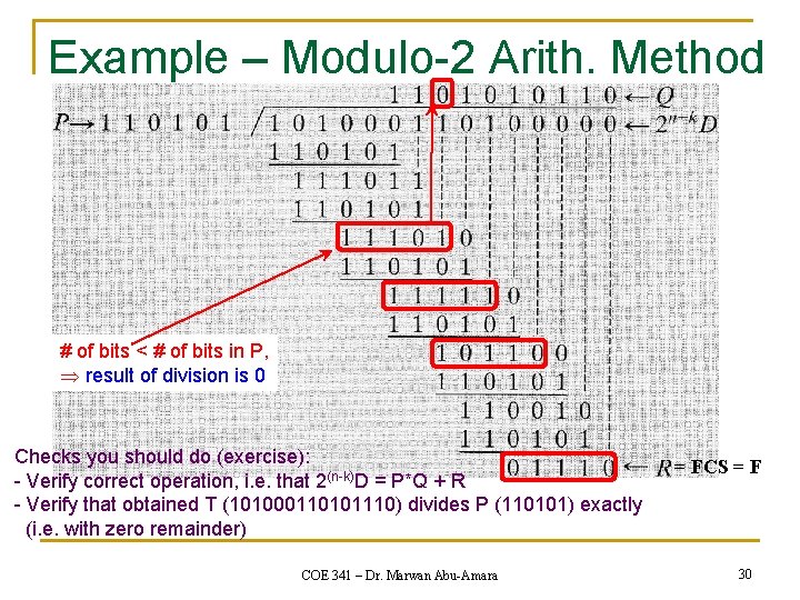 Example – Modulo-2 Arith. Method # of bits < # of bits in P,