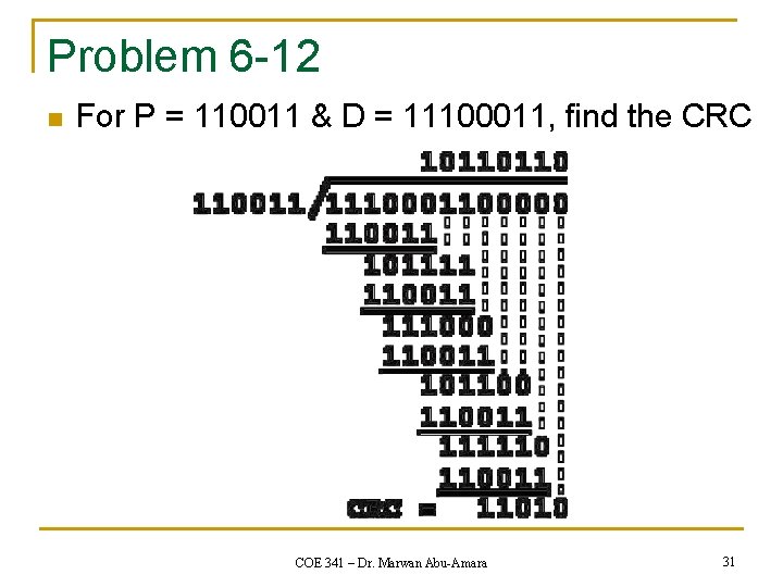 Problem 6 -12 n For P = 110011 & D = 11100011, find the