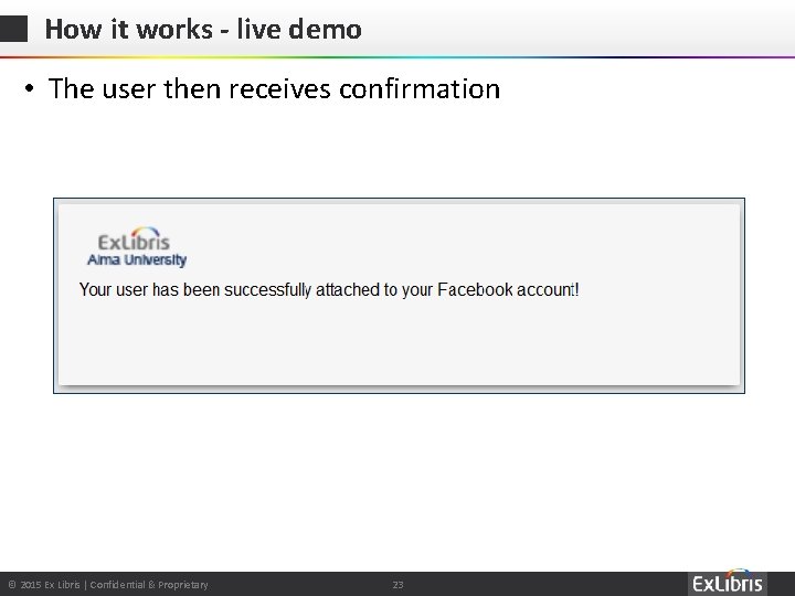 How it works - live demo • The user then receives confirmation © 2015