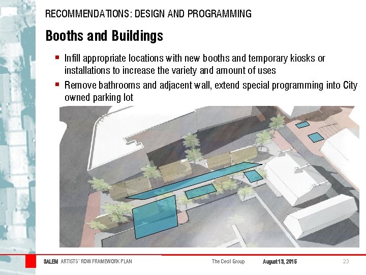 RECOMMENDATIONS: DESIGN AND PROGRAMMING Booths and Buildings § § Infill appropriate locations with new RECOMMENDATIONS: DESIGN AND PROGRAMMING Booths and Buildings § § Infill appropriate locations with new
