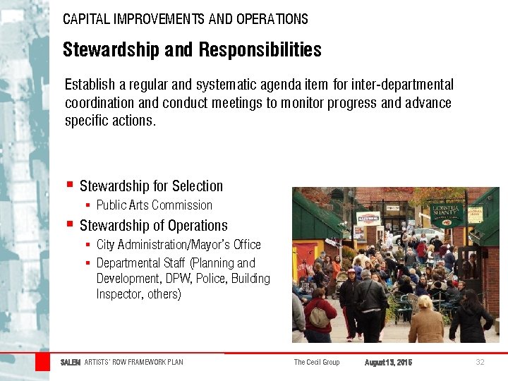 CAPITAL IMPROVEMENTS AND OPERATIONS Stewardship and Responsibilities Establish a regular and systematic agenda item CAPITAL IMPROVEMENTS AND OPERATIONS Stewardship and Responsibilities Establish a regular and systematic agenda item