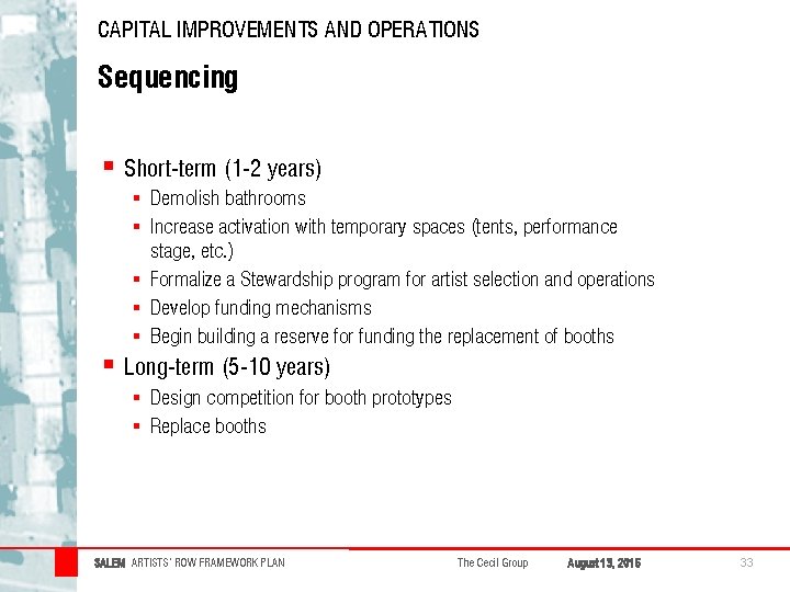 CAPITAL IMPROVEMENTS AND OPERATIONS Sequencing § Short-term (1 -2 years) § Demolish bathrooms § CAPITAL IMPROVEMENTS AND OPERATIONS Sequencing § Short-term (1 -2 years) § Demolish bathrooms §